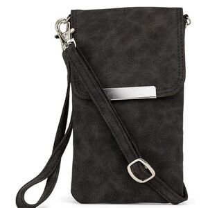 ESTALON Black Leather Crossbody Cell Phone Bags for Women Sling Handbags